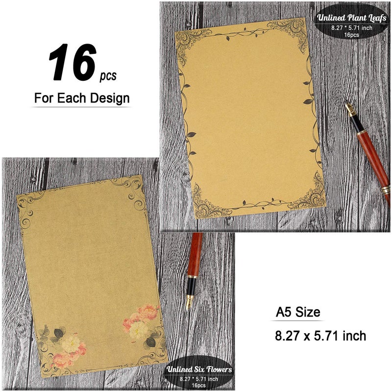 CenterZ 128 Sheets 8 Style Vintage Stationary Paper, 5.7 x 8.3 inch A5 Size 100gsm Kraft Floral Printed Letter Writing Stationery Bulk Set for Personalized Letters, Creative Poems, Lyrics, Notes, etc. - Image 3